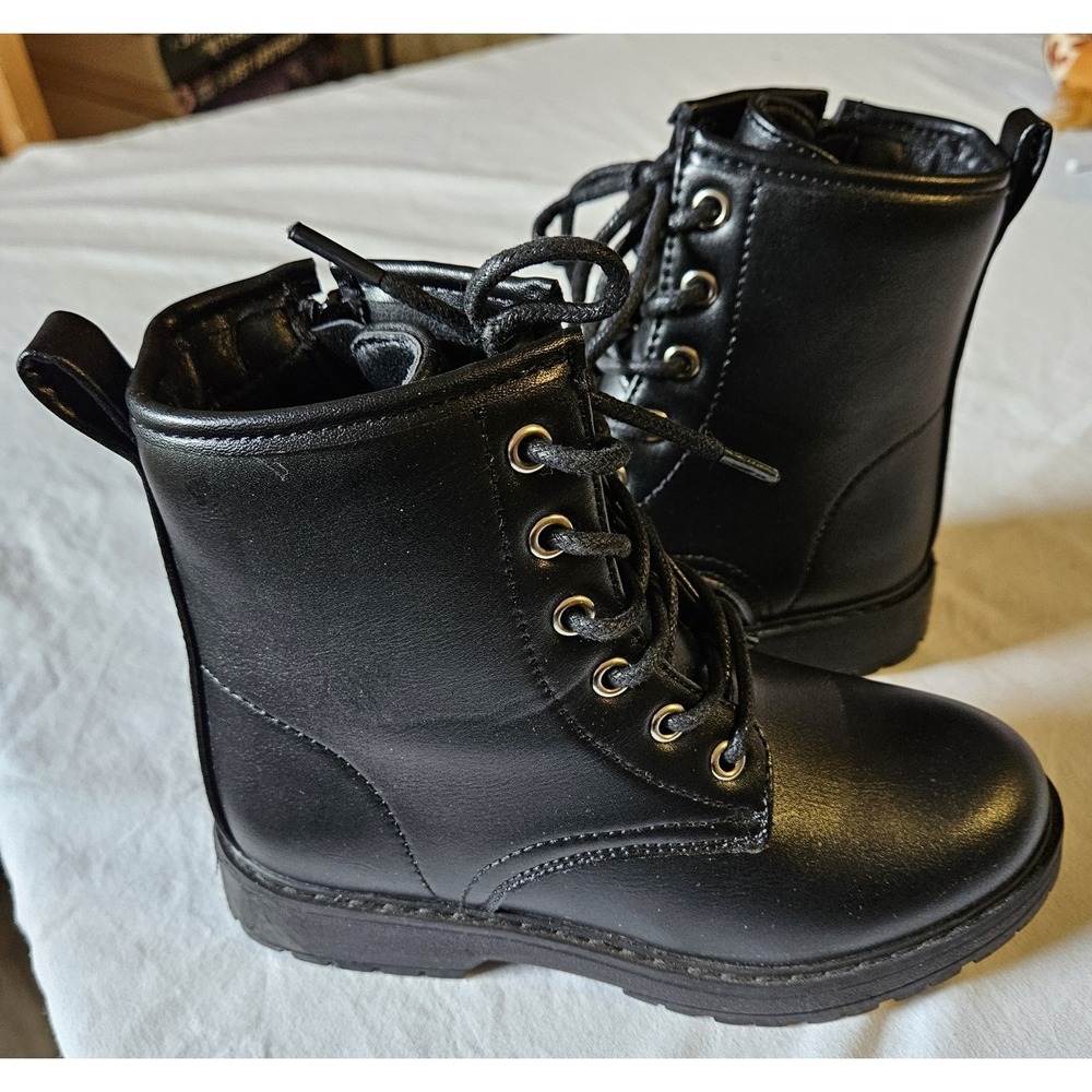 Apakowa Kids Black Combat Boots Size‎ 13 Lace Up Side Zip Unisex EUC